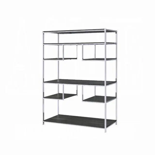 Alt view image 2 of 6 - Rustic Grey Oak and Chrome 8-Shelf Bookshelf