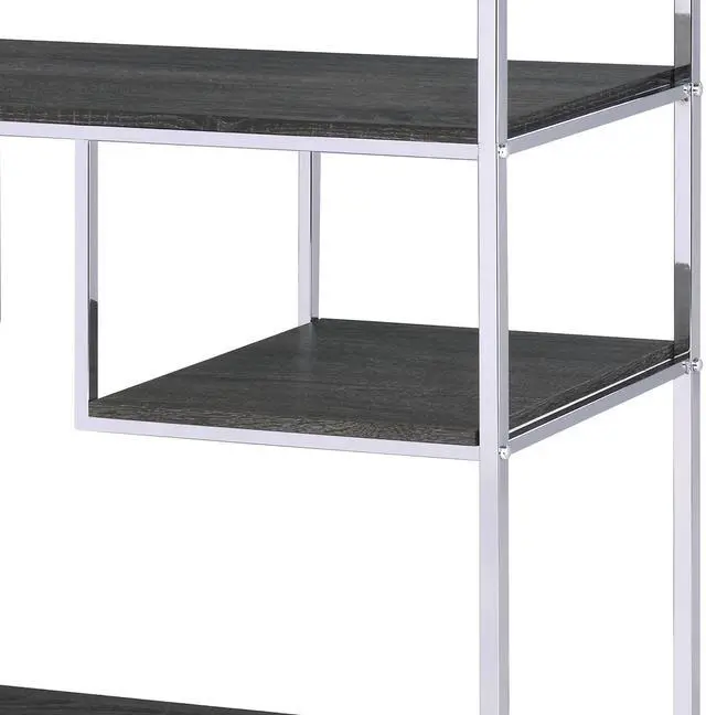Alt view image 5 of 6 - Rustic Grey Oak and Chrome 8-Shelf Bookshelf