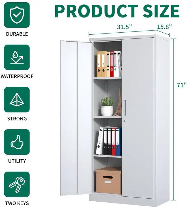 Alt view image 3 of 7 - 71"H Metal Garage Storage Cabinet, White Tool Steel Locking Cabinet with Doors and 3 Adjustable Shelves, Tall Cabinets for Garage Storage Systems Lockable File Cabinet for Home Office,Classroom,Pantry