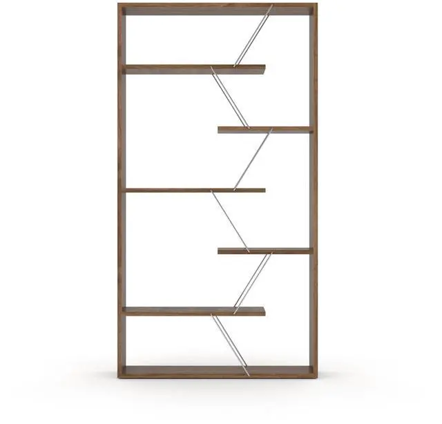 Main image of Furnish Home Store Wood Frame Etagere Open Back 6 Shelves Bookcase Industrial Bookshelf for Office and Living Rooms Modern Bookcases Large Bookshelf Organizer, Walnut/Chrome