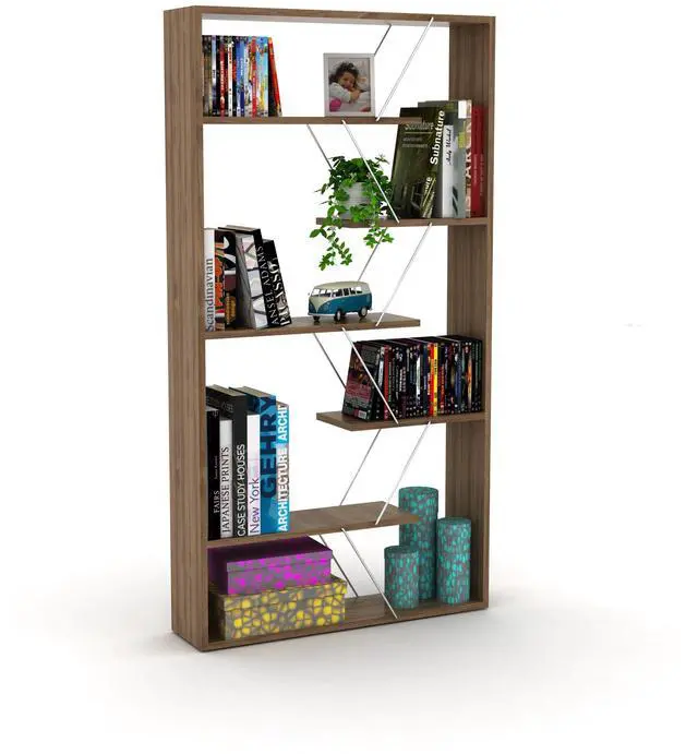 Alt view image 6 of 7 - Furnish Home Store Wood Frame Etagere Open Back 6 Shelves Bookcase Industrial Bookshelf for Office and Living Rooms Modern Bookcases Large Bookshelf Organizer, Walnut/Chrome