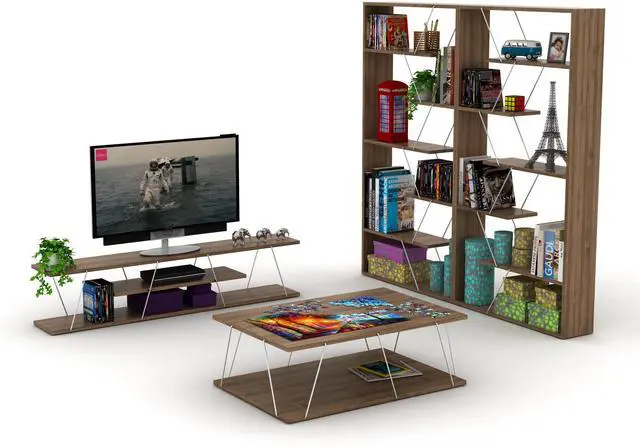 Alt view image 7 of 7 - Furnish Home Store Wood Frame Etagere Open Back 6 Shelves Bookcase Industrial Bookshelf for Office and Living Rooms Modern Bookcases Large Bookshelf Organizer, Walnut/Chrome