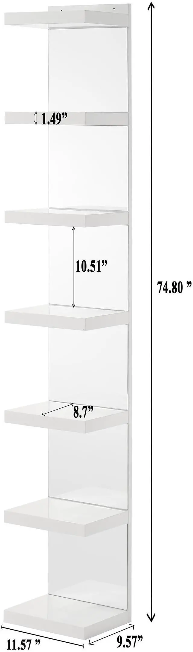 Alt view image 4 of 5 - 1pc Glam White Open Shelving Rack with Mirrored Back Living Room Wooden Furniture