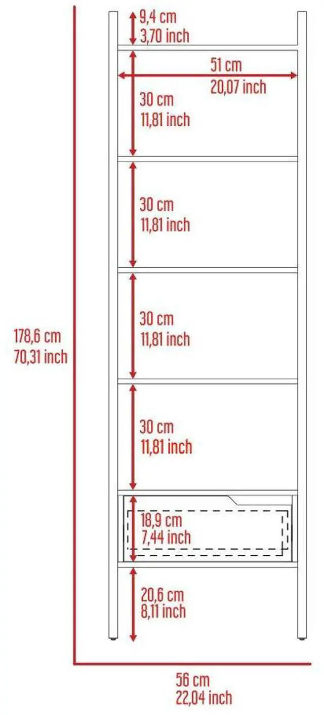 Alt view image 5 of 7 - Ladder Bookcase Bull, One Drawer, Five Open Shelves, Dark Walnut Finish