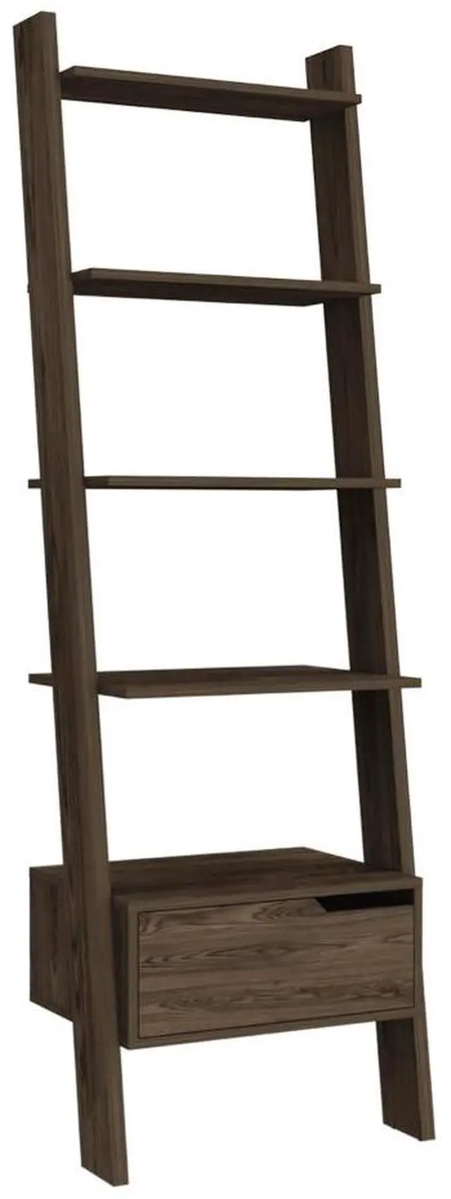 Alt view image 6 of 7 - Ladder Bookcase Bull, One Drawer, Five Open Shelves, Dark Walnut Finish