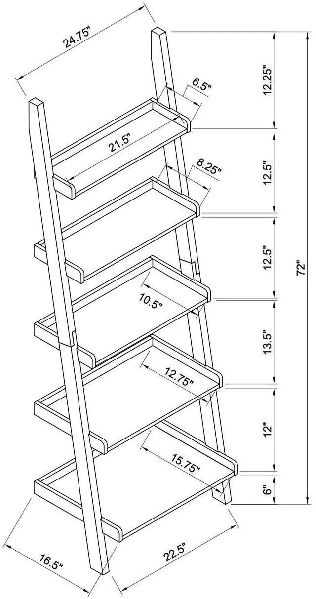 Alt view image 6 of 6 - Bookcase ladder five shelf popular modern design multi-depth shelves with rounded shelf barrier corners