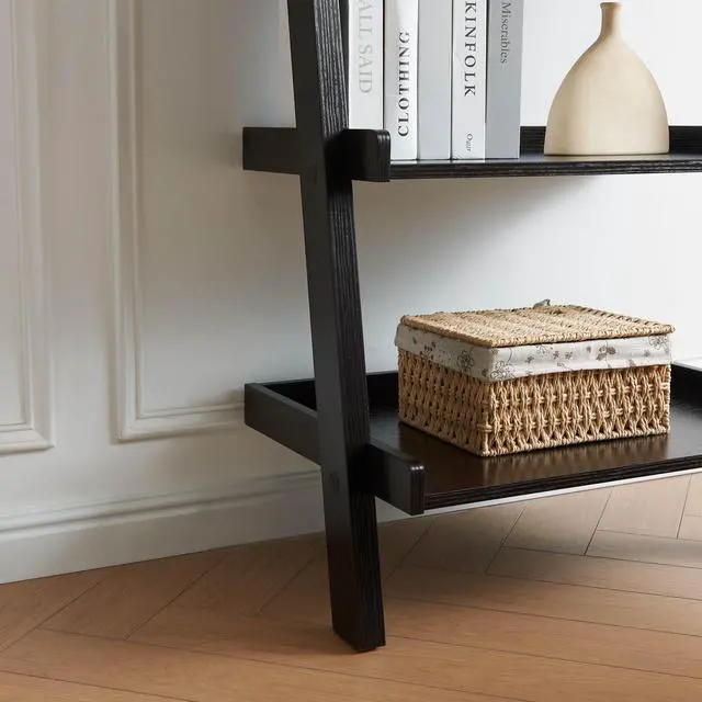 Alt view image 2 of 6 - Bookcase ladder five shelf popular modern design multi-depth shelves with rounded shelf barrier corners