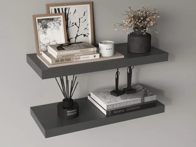 Alt view image 5 of 7 - Ecco 31.5" Wide  Floating Shelves Set of 2, Shelves for Wall Decor for Bedroom, Bathroom Storage Shelves, Book Shelves for Living Room