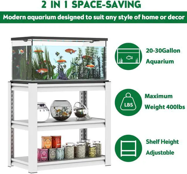 Alt view image 4 of 7 - 20-30 Gallon Fish Tank Stand - Metal Aquarium Stand, 34 "W x 18 "D x 31"H Adjustable Heavy Duty Reptile Tank Stand, Adjustable 3-Tier Fish Tank Rack Shelf for Home Office, Tank Not Included