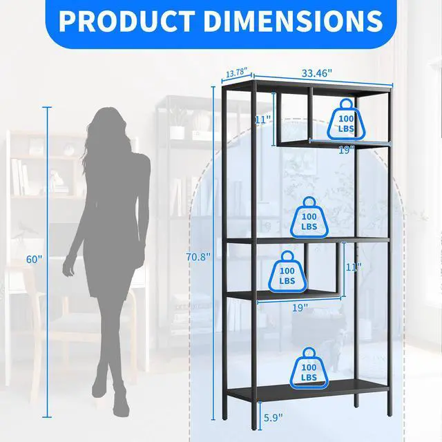Alt view image 2 of 7 - Modern Storage Shelf with 4 Compartments & Metal Legs, Freestanding Organizer,Book Shelves  Display Shelves for Living Room, Bedroom, Home Office