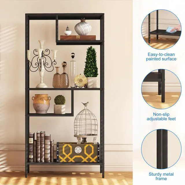 Alt view image 4 of 7 - Modern Storage Shelf with 4 Compartments & Metal Legs, Freestanding Organizer,Book Shelves  Display Shelves for Living Room, Bedroom, Home Office