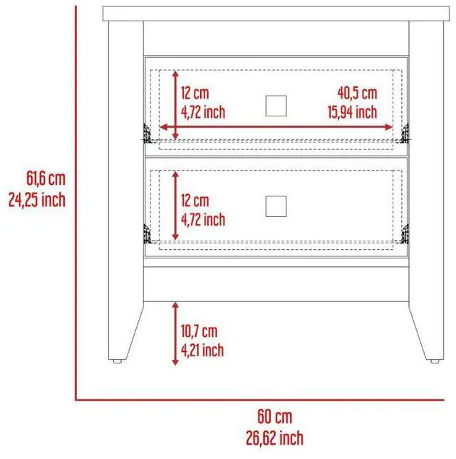 Alt view image 3 of 6 - Amara Nightstand , End Table, Side Table Two Shelves, Four Legs -Black