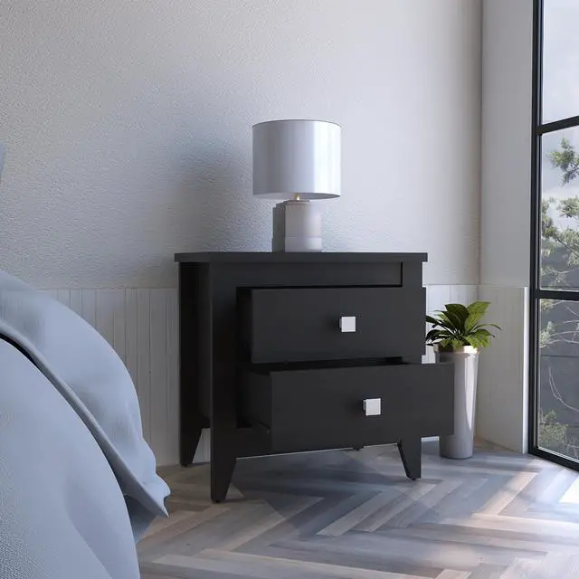 Alt view image 2 of 6 - Amara Nightstand , End Table, Side Table Two Shelves, Four Legs -Black