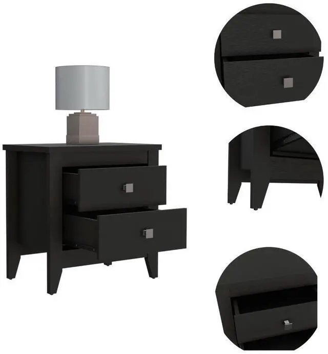 Alt view image 5 of 6 - Amara Nightstand , End Table, Side Table Two Shelves, Four Legs -Black