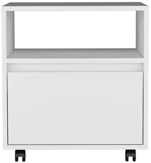 Alt view image 2 of 7 - Austin Nightstand , End Table, Side Table Casters, Single Drawer-White