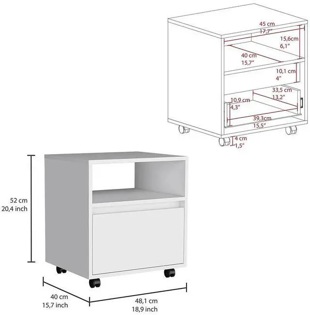 Alt view image 3 of 7 - Austin Nightstand , End Table, Side Table Casters, Single Drawer-White