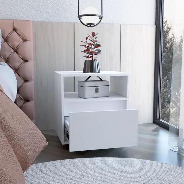 Alt view image 4 of 7 - Austin Nightstand , End Table, Side Table Casters, Single Drawer-White