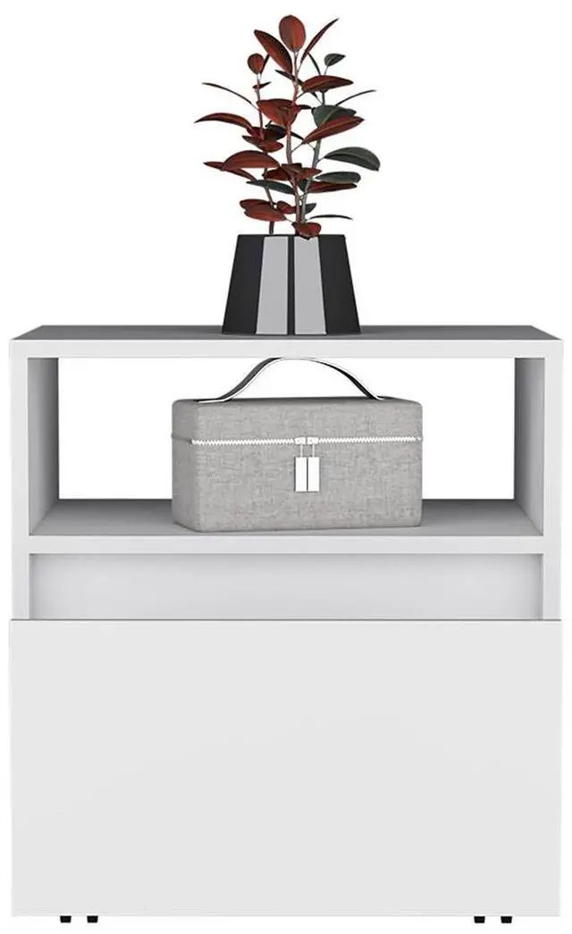 Alt view image 5 of 7 - Austin Nightstand , End Table, Side Table Casters, Single Drawer-White