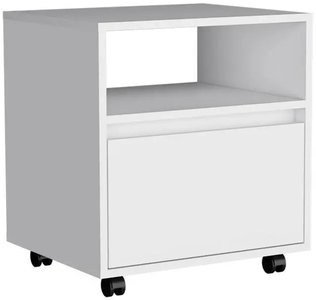Alt view image 6 of 7 - Austin Nightstand , End Table, Side Table Casters, Single Drawer-White