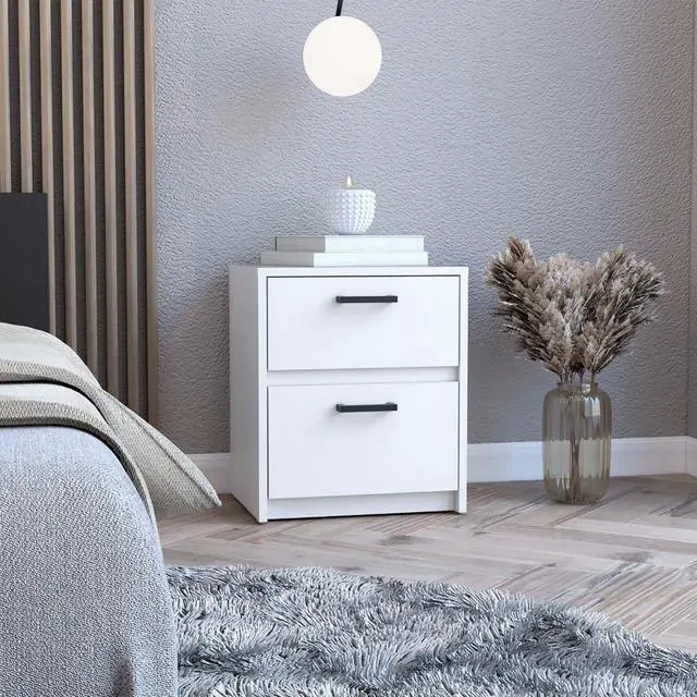 Main image of Trivor 2 Drawers Nightstand , End Table, Side Table Metal Handles -White