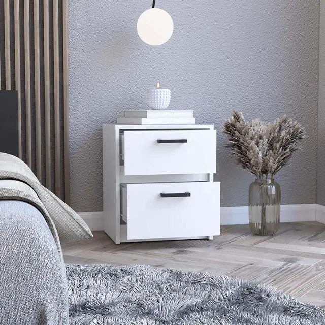 Alt view image 4 of 7 - Trivor 2 Drawers Nightstand , End Table, Side Table Metal Handles -White