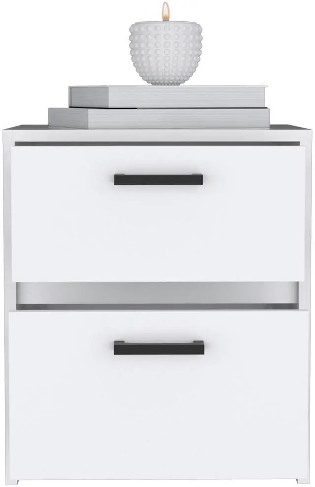 Alt view image 5 of 7 - Trivor 2 Drawers Nightstand , End Table, Side Table Metal Handles -White