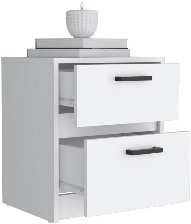 Alt view image 7 of 7 - Trivor 2 Drawers Nightstand , End Table, Side Table Metal Handles -White