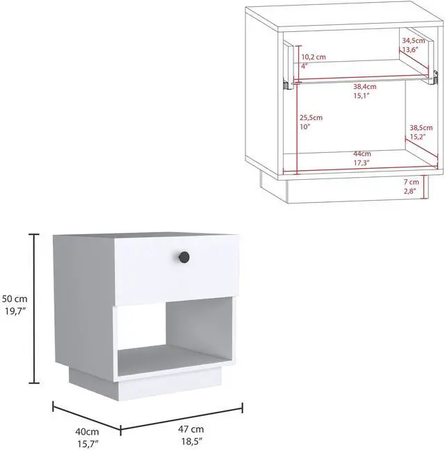 Alt view image 3 of 7 - Paris 1 Drawer Nightstand , End Table, Side Table Open Lower Shelf -White