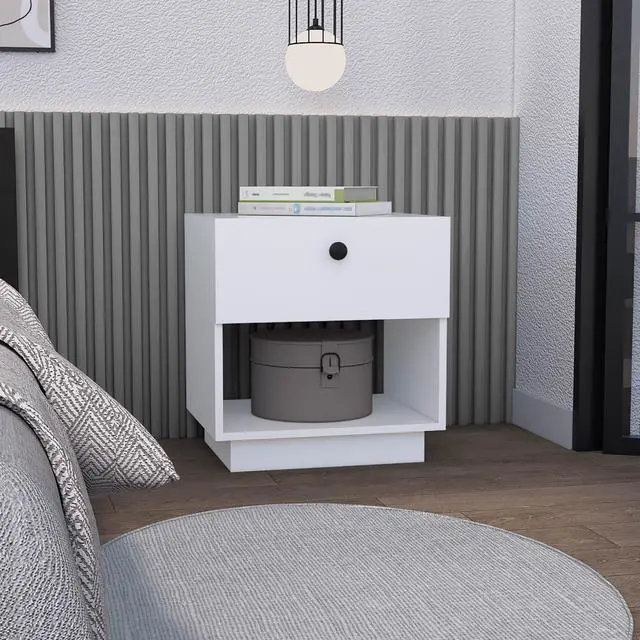 Main image of Paris 1 Drawer Nightstand , End Table, Side Table Open Lower Shelf -White