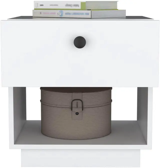 Alt view image 5 of 7 - Paris 1 Drawer Nightstand , End Table, Side Table Open Lower Shelf -White
