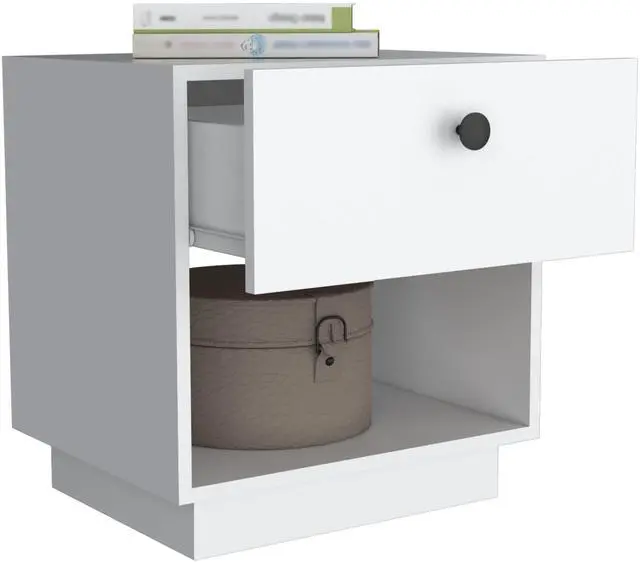 Alt view image 7 of 7 - Paris 1 Drawer Nightstand , End Table, Side Table Open Lower Shelf -White