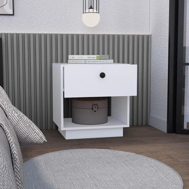 Alt view image 4 of 7 - Paris 1 Drawer Nightstand , End Table, Side Table Open Lower Shelf -White