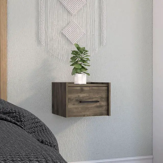 Main image of Boa Floating Nightstand , End Table, Side Table Wall-Mounted Single Drawer Design with Handle- Dark Brown - Bedroom