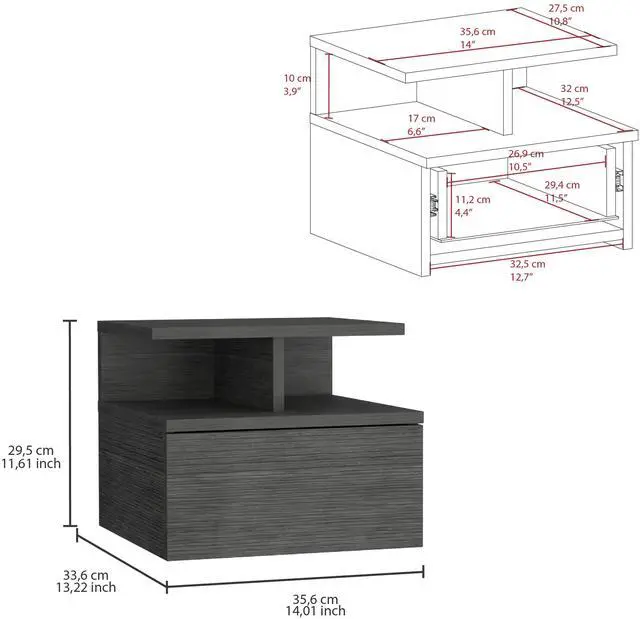 Alt view image 3 of 7 - Adele Floating Nightstand with Drawer and Open Storage Shelves