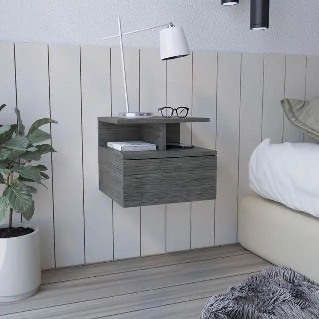 Main image of Adele Floating Nightstand with Drawer and Open Storage Shelves
