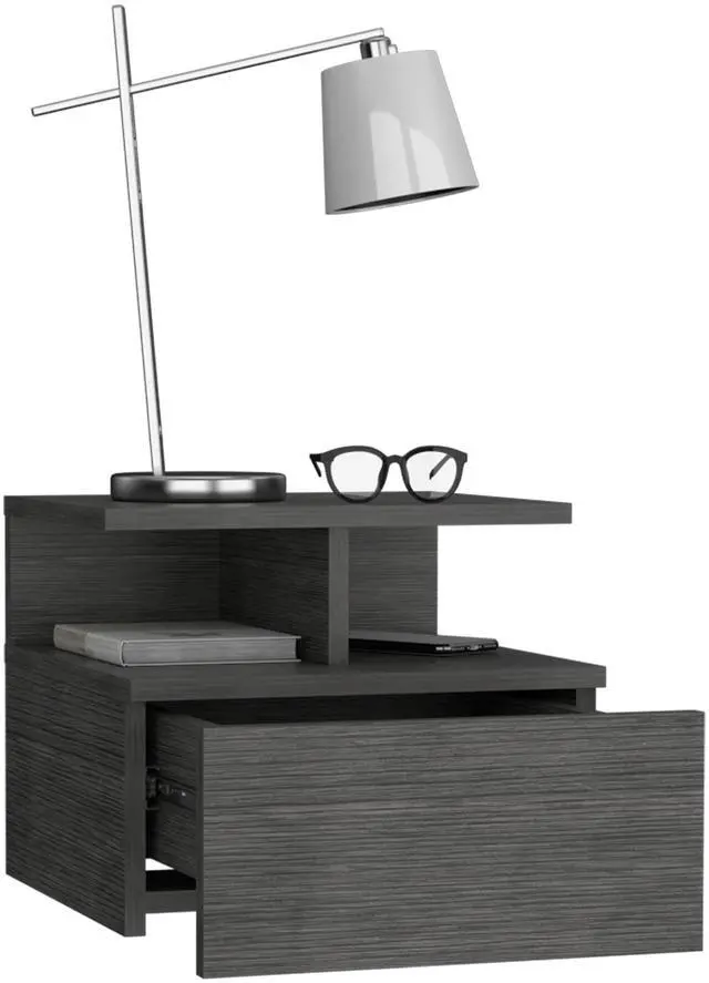 Alt view image 7 of 7 - Adele Floating Nightstand with Drawer and Open Storage Shelves