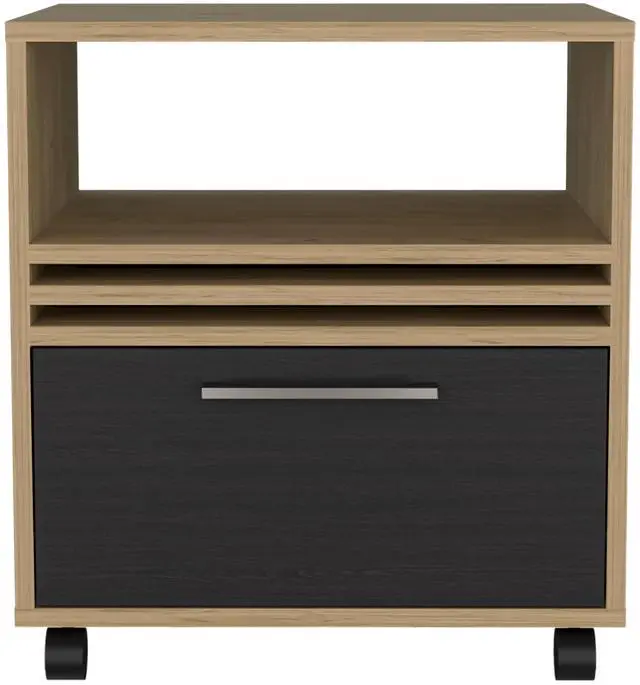 Alt view image 6 of 7 - Vance 20" High One Drawer Nightstand, Casters, Mobile, One Shelf, Bedroom Natural Oak