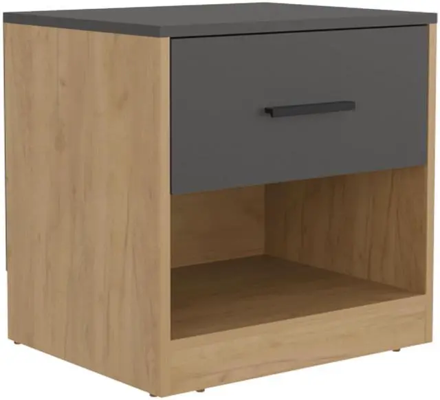 Alt view image 2 of 7 - Alder 19.7" High One Drawer Nightstand Side Table end Table with Open Shelf for Bedroom, Home Office, Living Room Natural Oak - Matt Gray