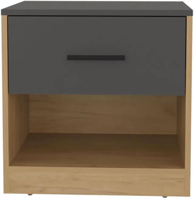 Alt view image 6 of 7 - Alder 19.7" High One Drawer Nightstand Side Table end Table with Open Shelf for Bedroom, Home Office, Living Room Natural Oak - Matt Gray