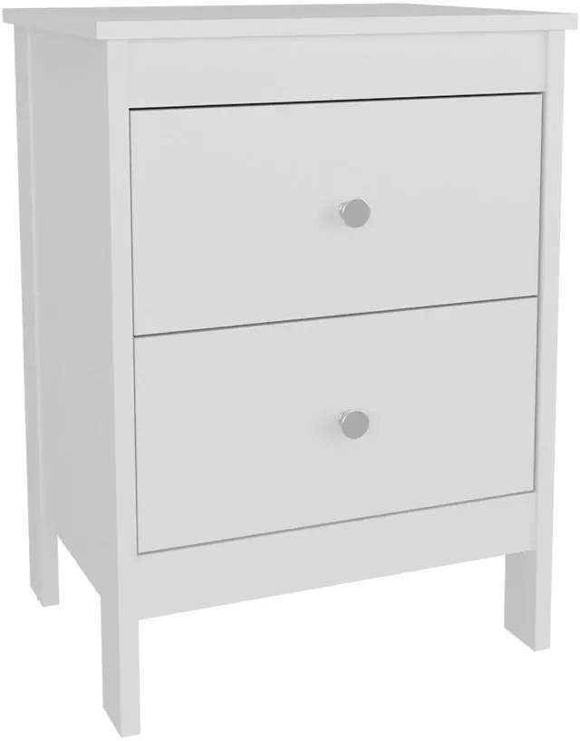 Alt view image 3 of 7 - Newcastle Nightstand Two Drawer And Open Shelf, Modern Bedside Table, White