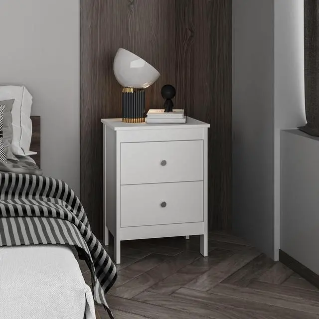 Main image of Newcastle Nightstand Two Drawer And Open Shelf, Modern Bedside Table, White