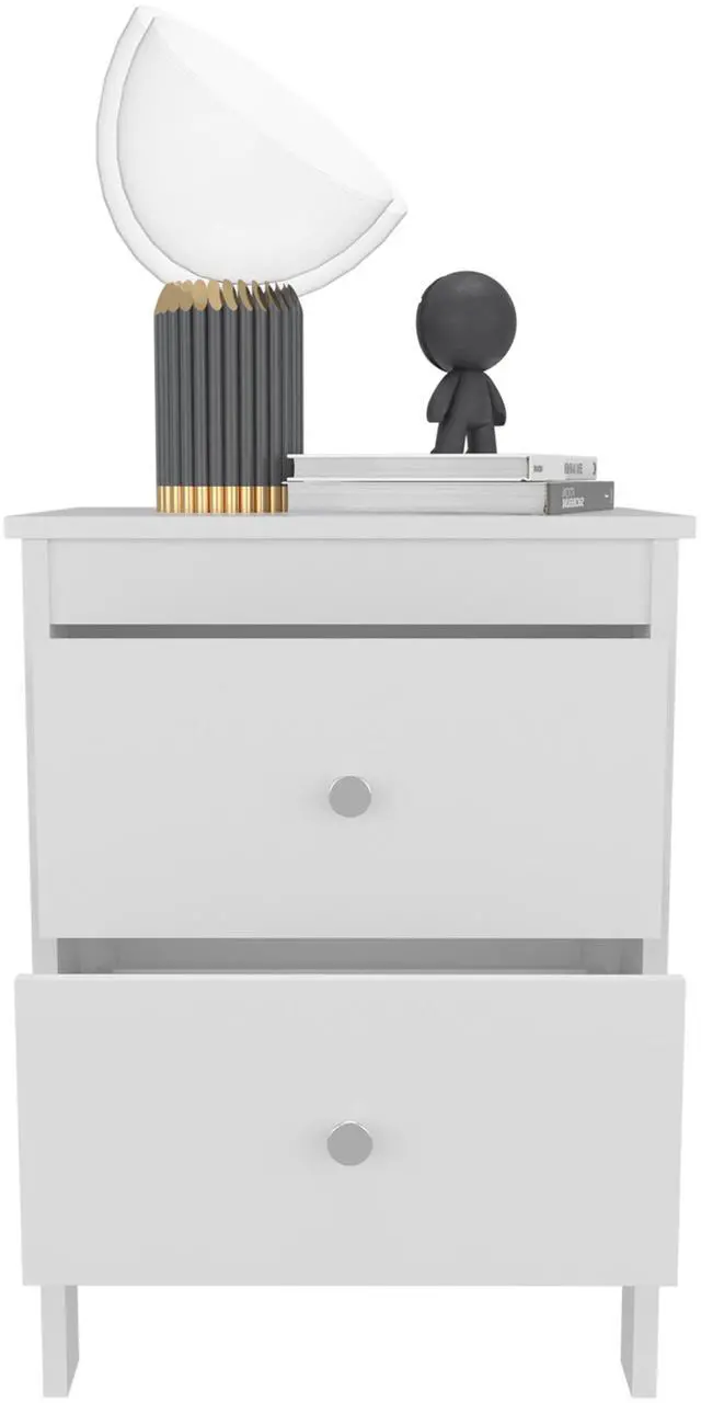 Alt view image 6 of 7 - Newcastle Nightstand Two Drawer And Open Shelf, Modern Bedside Table, White