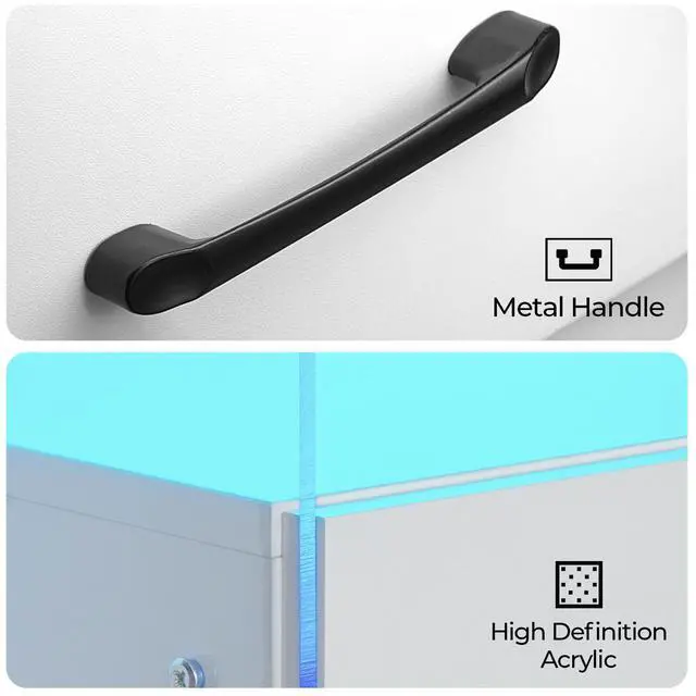 Alt view image 5 of 6 - Nightstand with LED Lights, Adjustable Light Colors, Bedside Table, Side Table with 2 Drawers,White