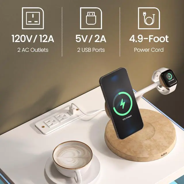 Alt view image 4 of 6 - Nightstand with LED Lights, Adjustable Light Colors, Bedside Table, Side Table with 2 Drawers,White