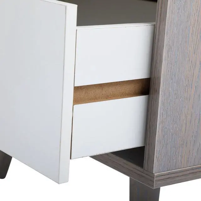 Alt view image 4 of 7 - Set of 2 Low foot bedside table with drawer storage compartment - gray