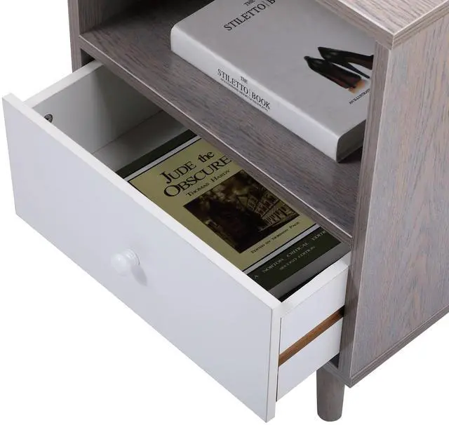 Alt view image 5 of 7 - Set of 2 Low foot bedside table with drawer storage compartment - gray