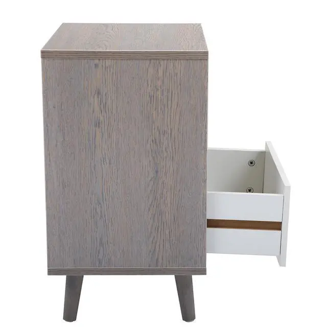 Alt view image 7 of 7 - Set of 2 Low foot bedside table with drawer storage compartment - gray
