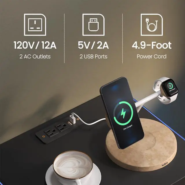 Alt view image 4 of 6 - Nightstand with LED Lights, Adjustable Light Colors, Bedside Table, Side Table with 2 Drawers,Black