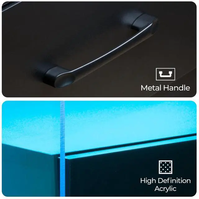 Alt view image 5 of 6 - Nightstand with LED Lights, Adjustable Light Colors, Bedside Table, Side Table with 2 Drawers,Black