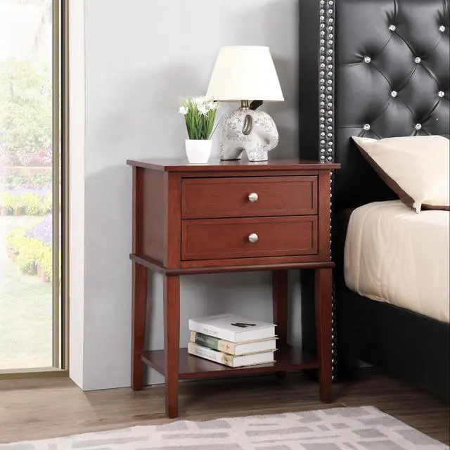 Main image of Sleek Cherry Nightstand With Storage Shelf